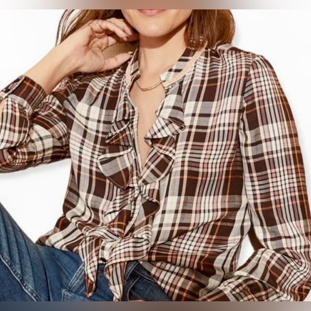 Chico’s Plaid Ruffle Blouse
